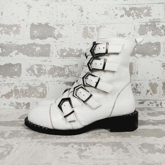 NEW Sheridan Mia Knight Buckle Boot In White Leather E1030